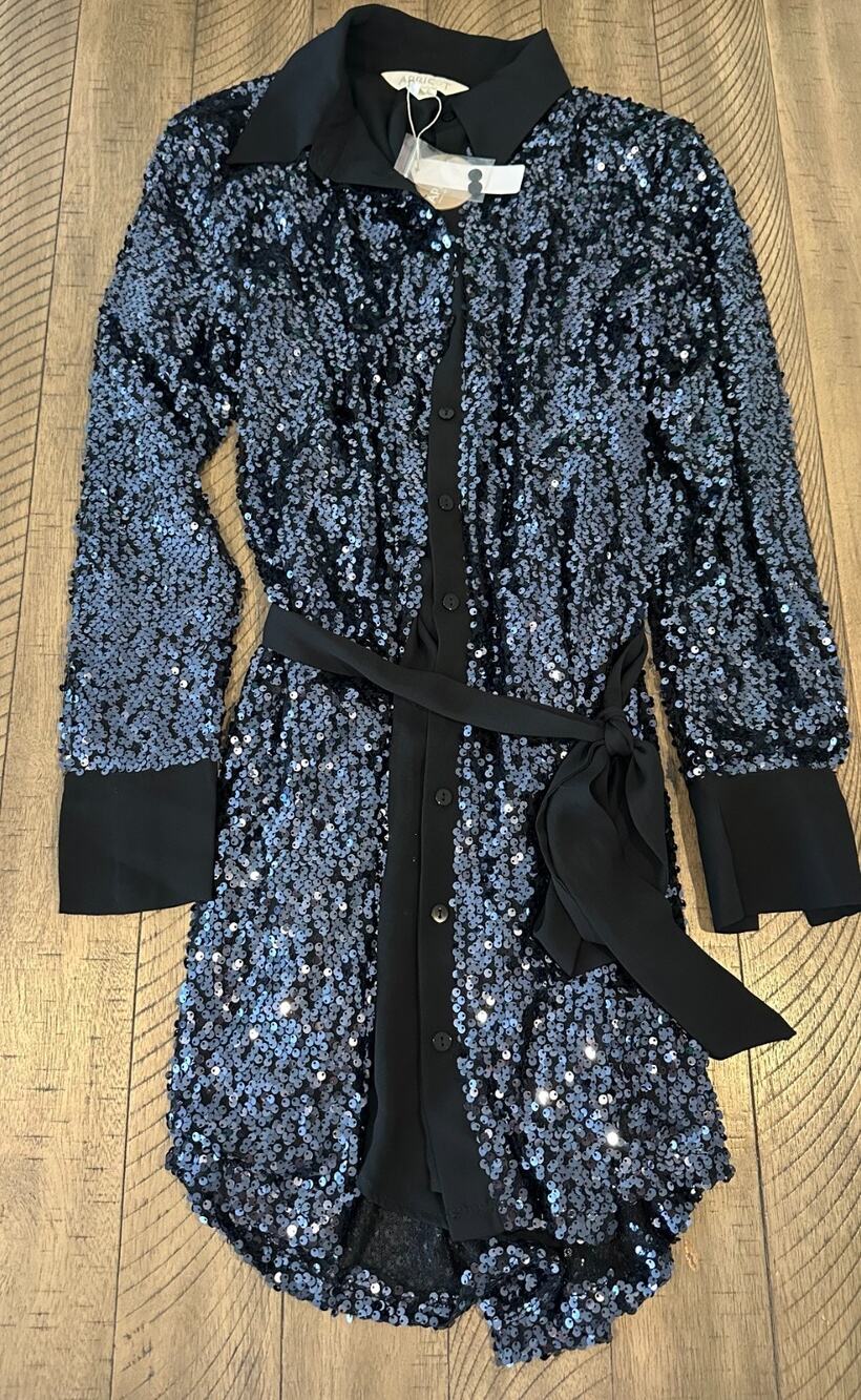 Apricot Sequin Shirt Dress Dark Grey Size US 6 UK 10 New With Tags NWT